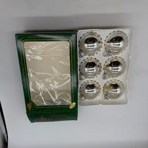Christmas by Krebs Vintage Silver Glass Ornaments Set of 6 Made in USA Boxed